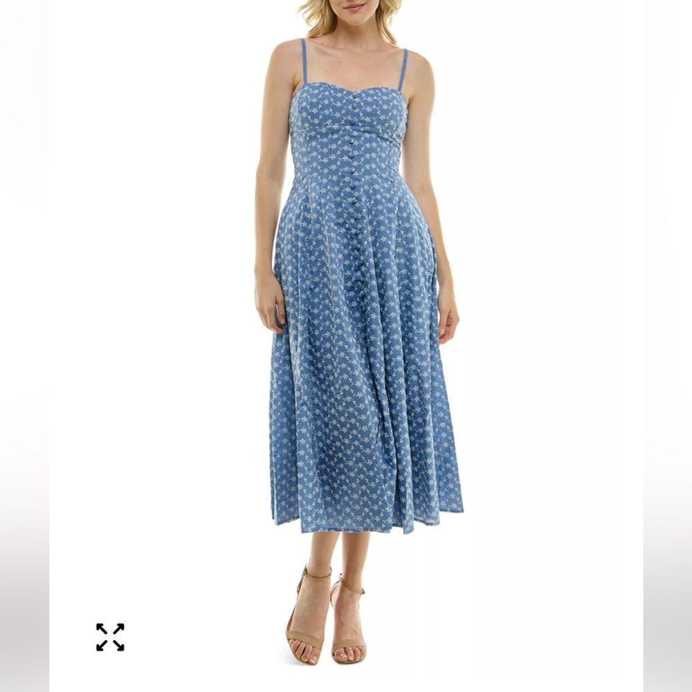 Taylor Blue Size 10 Embroidered Midi Dress Sweetheart Neck Floral coquette U - Picture 4 of 14